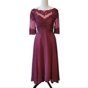 Custom Made Wine Colored Lace and Chiffon Dress Size 8